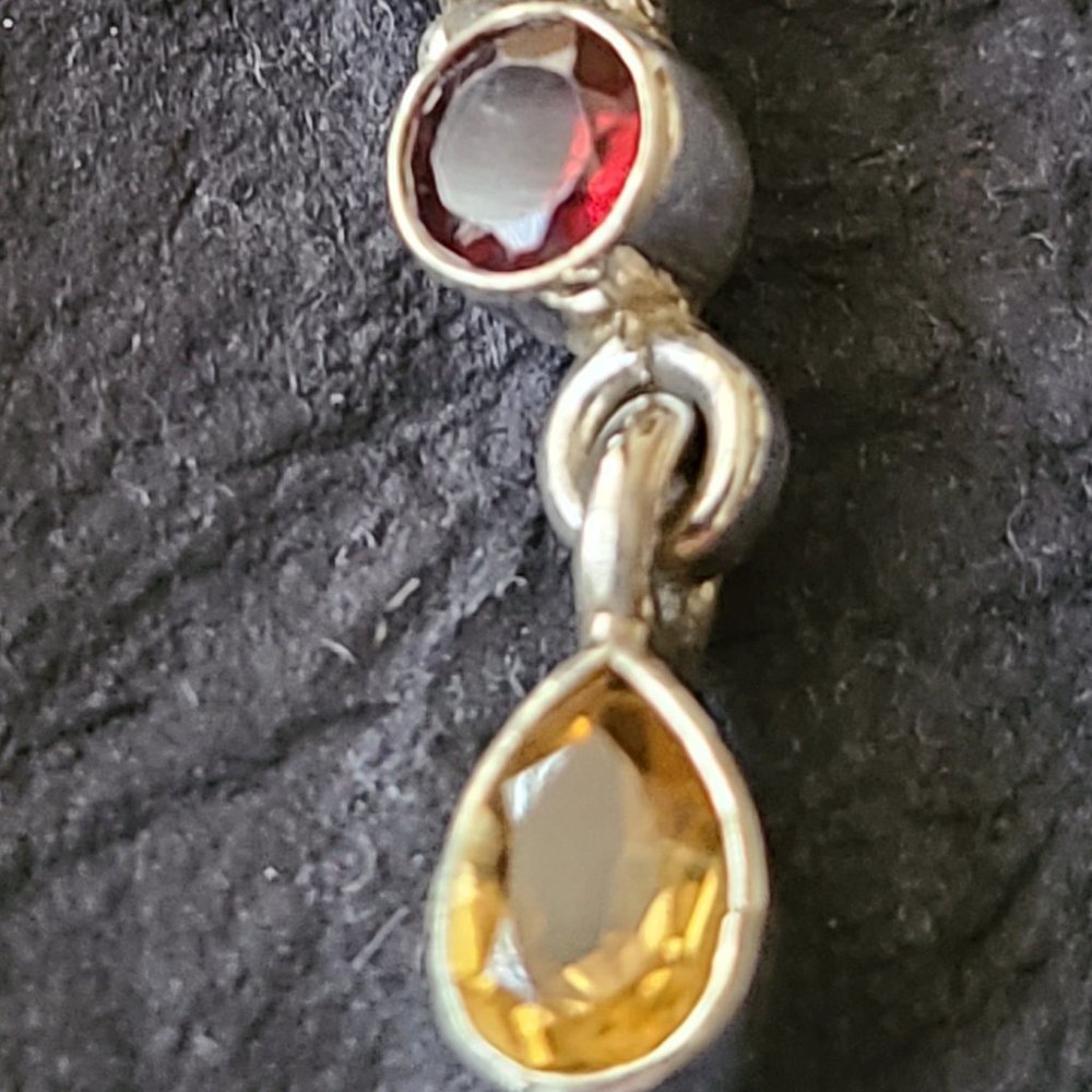 Dangle Multi Genuine Stone Earrings-Peridot, Citrine, Amethyst Stone - Picture 4 of 5